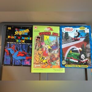Vintage Spider-man, Pound Puppies and Thomas activity books
